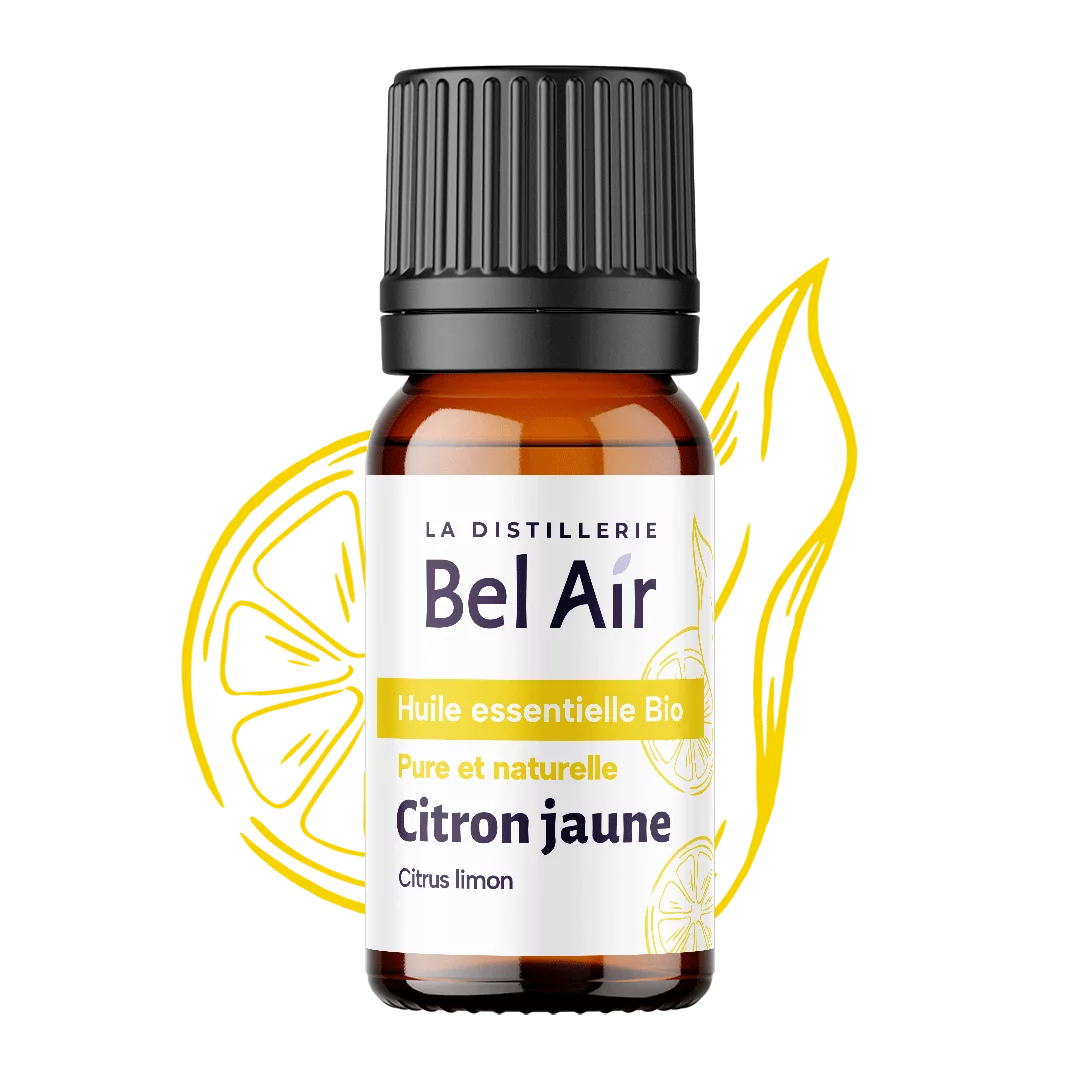 Flacon d'huile essentielle de Citron Jaune bio.