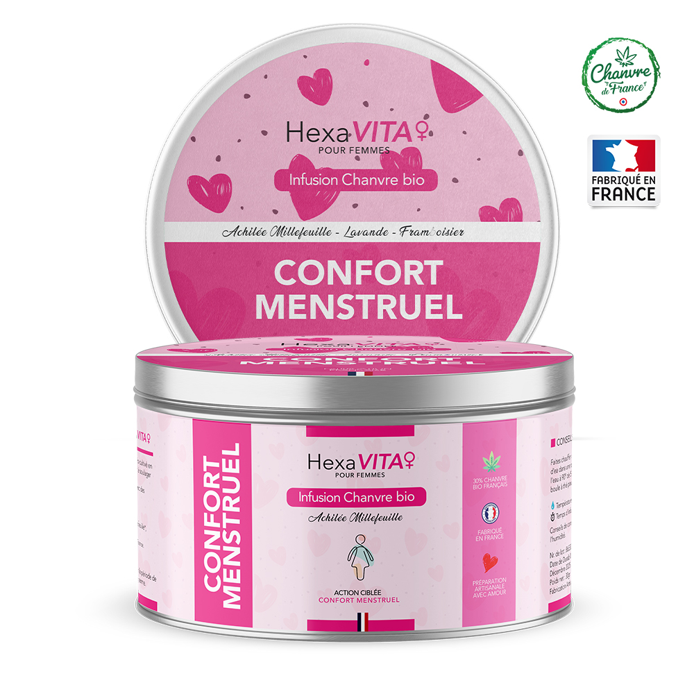 Paquet d'infusion CBD Confort Menstruel HexaVita.