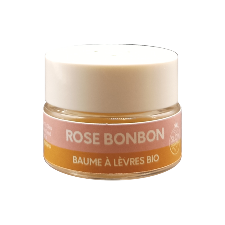 Petit pot baume à lèvres bio Rose Bonbon couvercle blanc