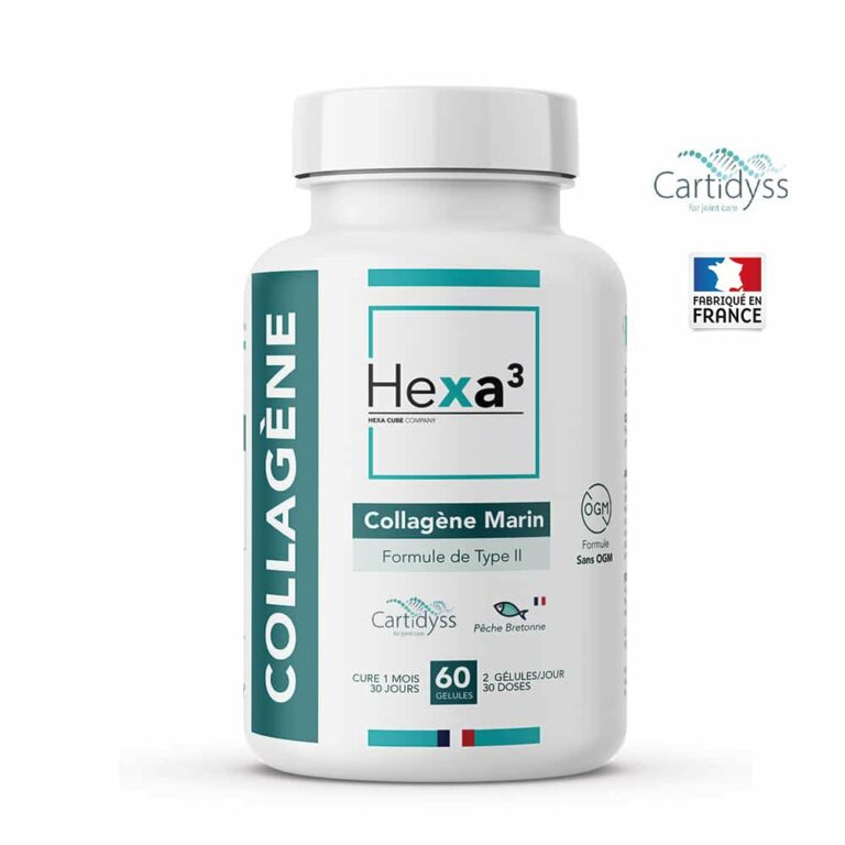 Flacon compléments Hexa3 collagène marin type II 60 gélules