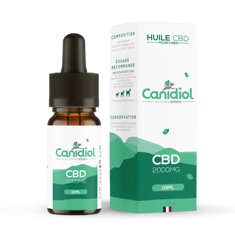 Flacon huile CBD Canidiol pour chien 2000mg avec étui