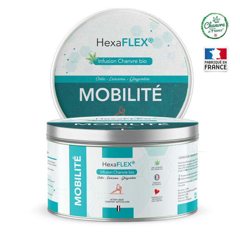 Boite infusion chanvre bio HexaFLEX mobilité ortie curcuma gingembre