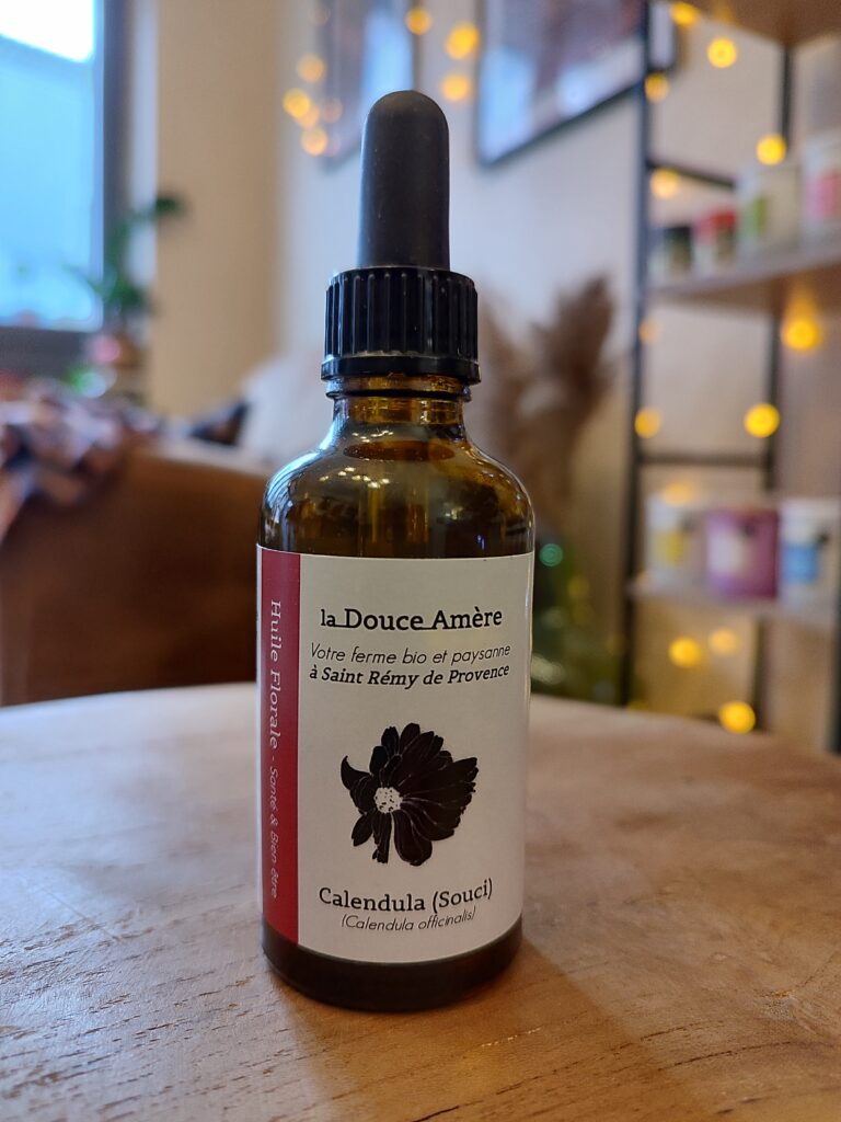 Flacon compte-gouttes huile florale calendula souci la Douce Amère