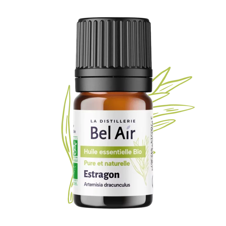 Flacon d’huile essentielle bio Estragon Bel Air, label AB