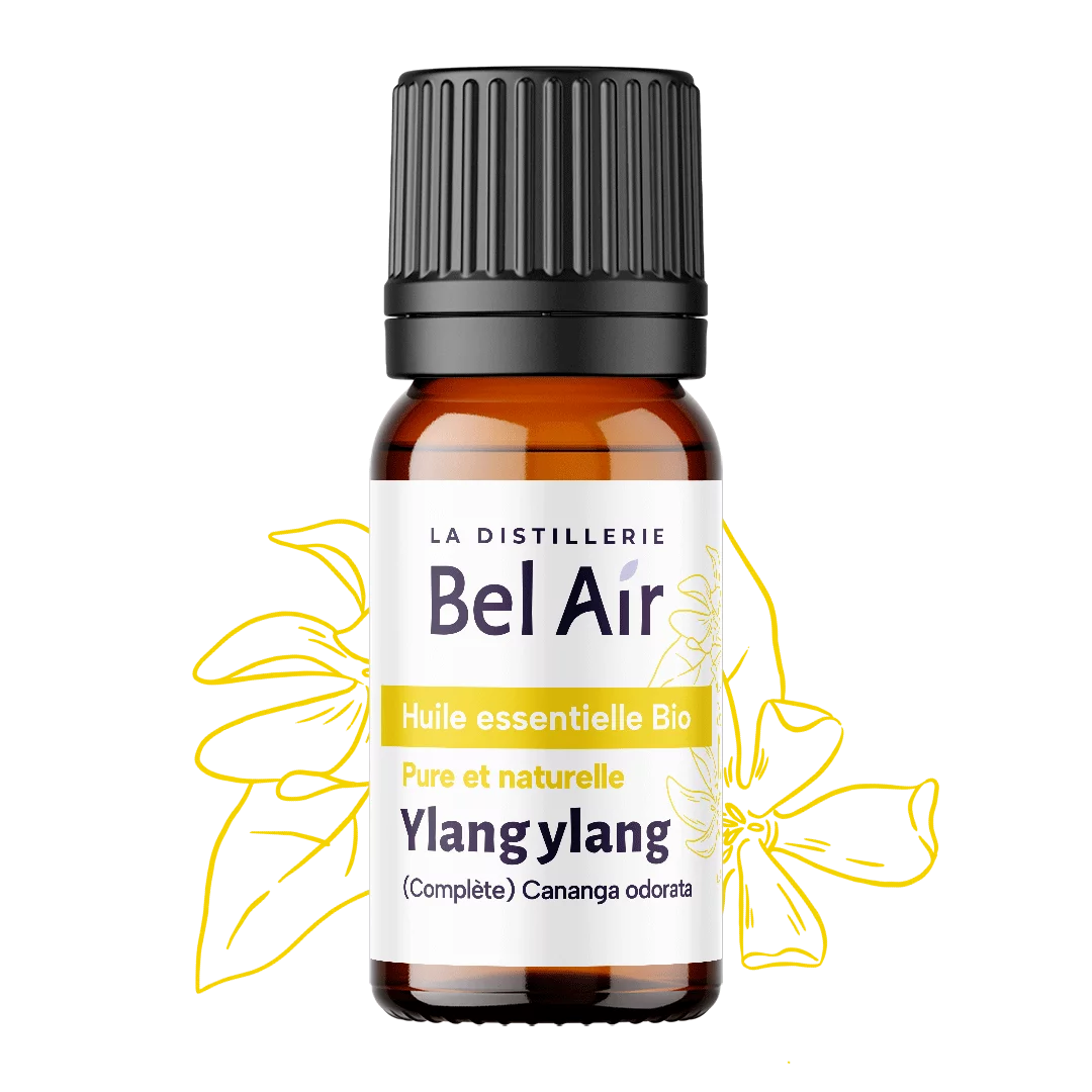 Flacon d'huile essentielle d'Ylang Ylang Complète bio.