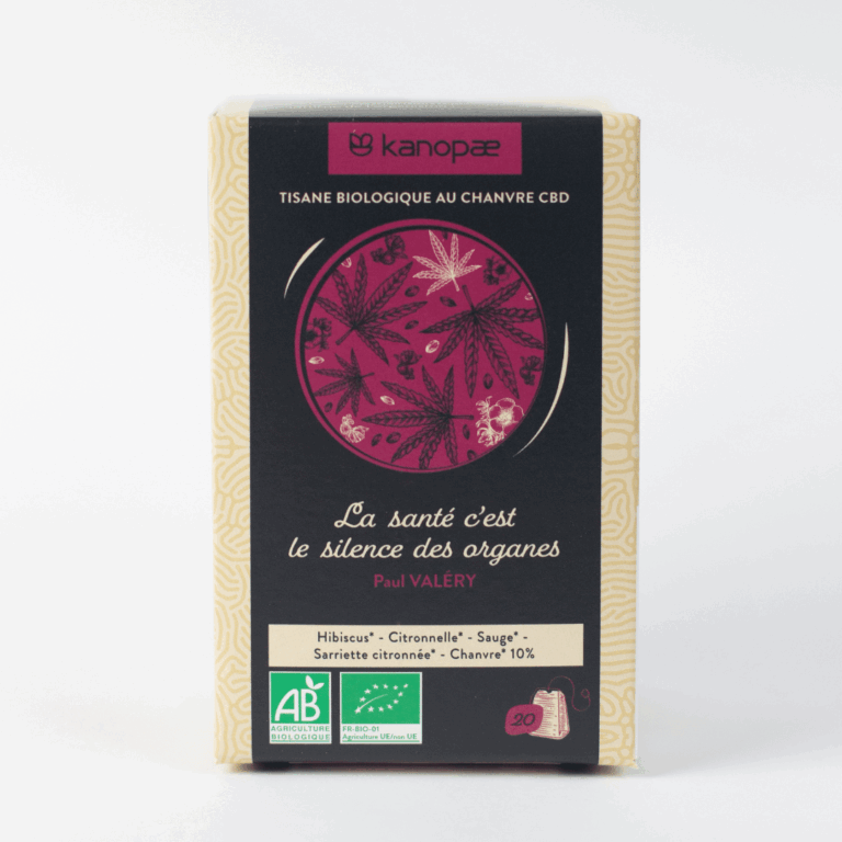 Boite tisane biologique chanvre CBD Kanopae citation Paul Valery