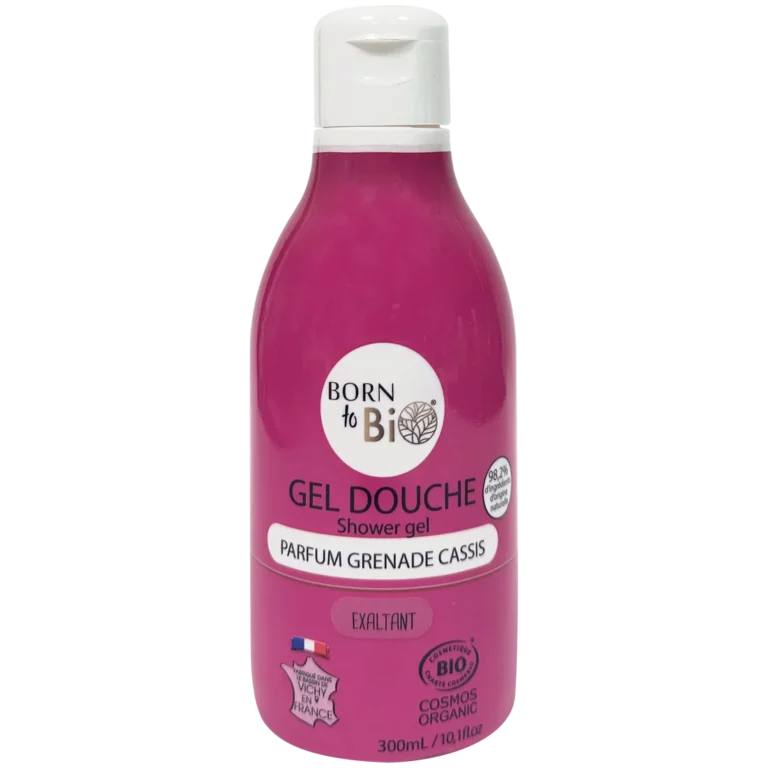 Gel douche Born to Bio parfum grenade cassis en flacon rose