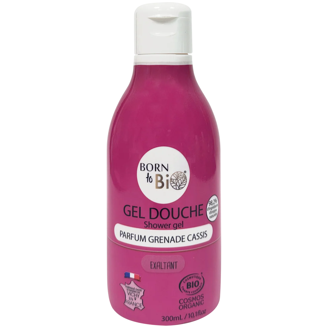 Flacon de Gel Douche Grenade Cassis bio de la marque Born to Bio.