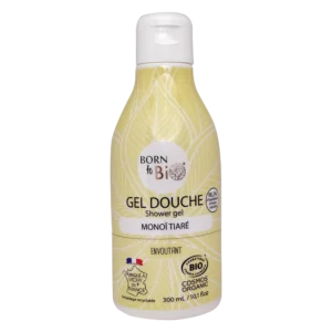 Flacon de Gel Douche Monoï Tiaré bio de la marque Born to Bio.
