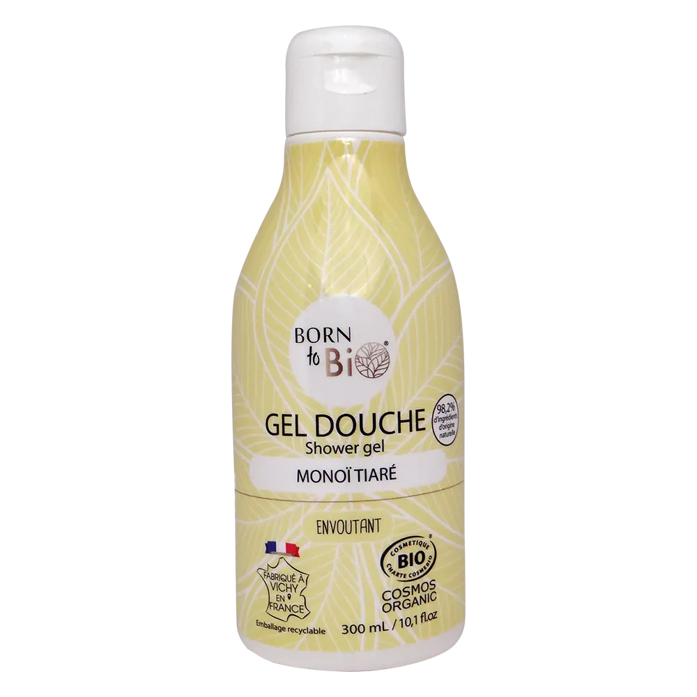 Flacon de Gel Douche Monoï Tiaré bio de la marque Born to Bio.