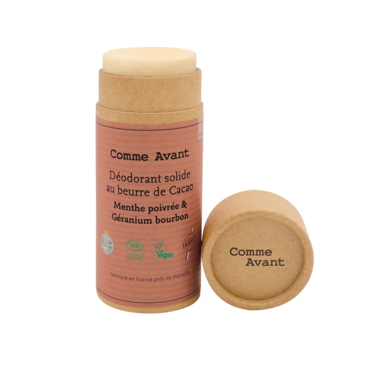 Stick déodorant solide Comme Avant menthe poivrée geranium bourbon carton