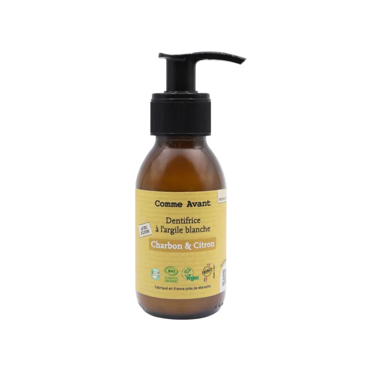 Flacon pompe dentifrice argile blanche charbon citron Comme Avant bio vegan