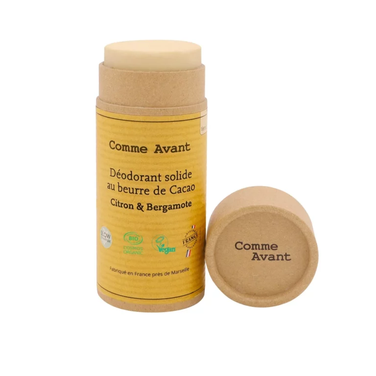 Stick déodorant solide Comme Avant citron bergamote bio vegan carton