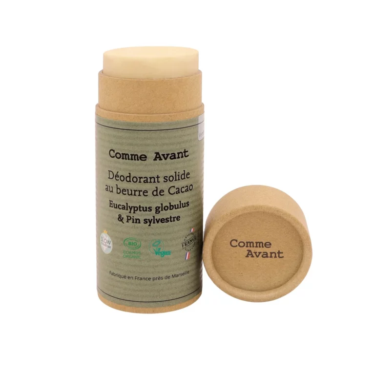 Stick déodorant solide Comme Avant eucalyptus globulus pin sylvestre carton ouvert