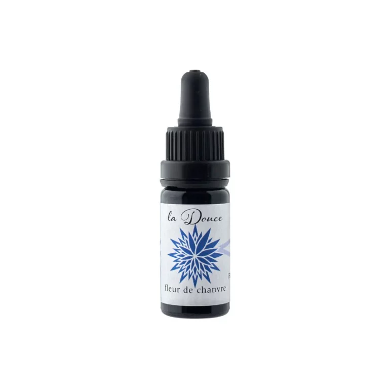 Flacon compte-gouttes noir la Douce fleur de chanvre motif bleu