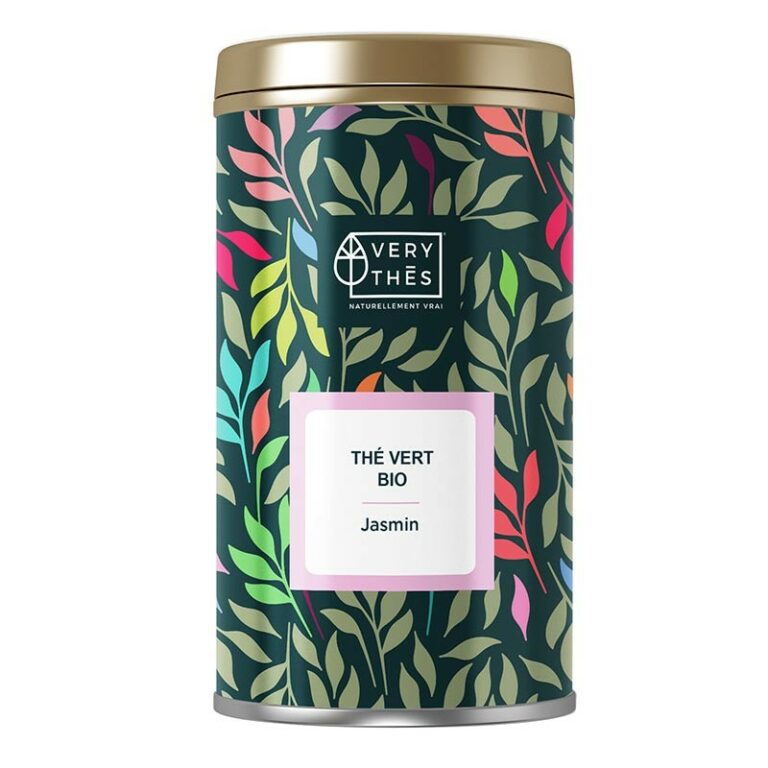 Boîte thé vert bio jasmin Very Thes décor feuilles colorées