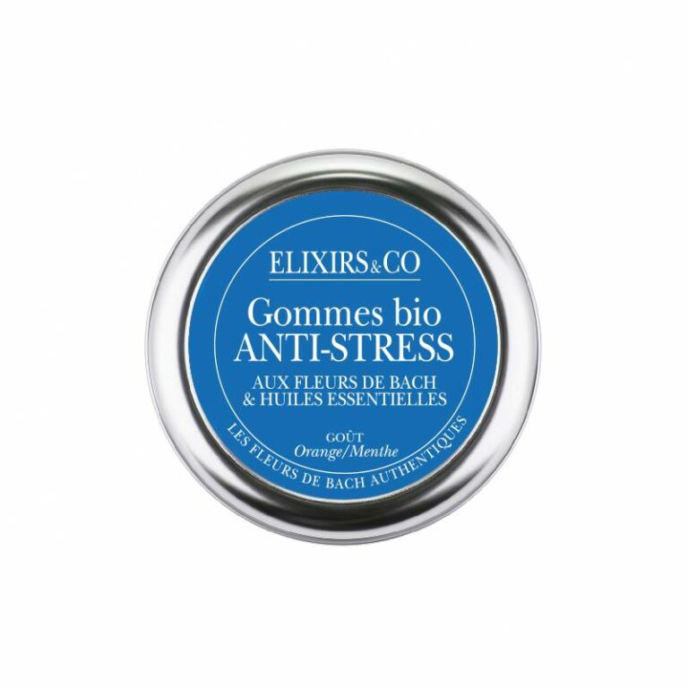 Boîte ronde gommes bio anti-stress Elixirs&Co, couvercle bleu