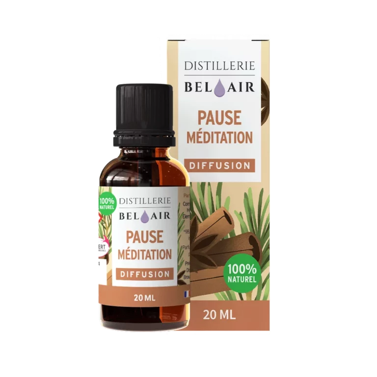 Flacon Distillerie Bel Air Pause Méditation diffusion 20 ml en boîte