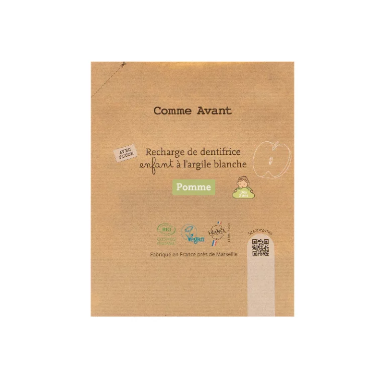 sachet recharge dentifrice enfant pomme comme avant bio vegan kraft