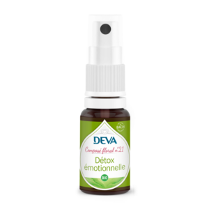Spray DEVA composé floral 21 détox émotionnelle bio fond blanc