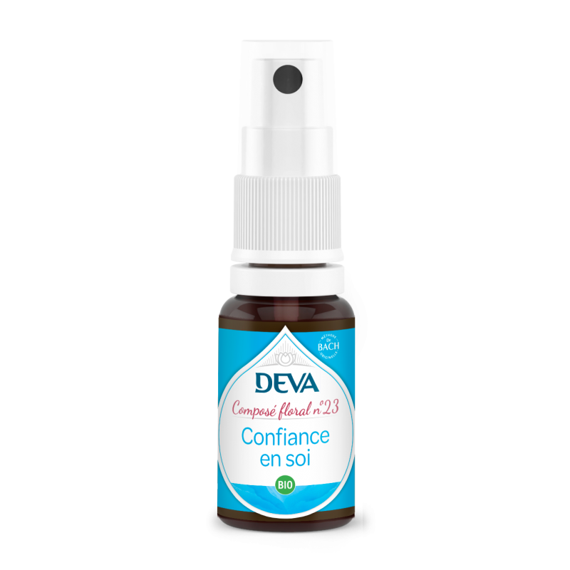 Spray DEVA composé floral 23 confiance en soi bio sur fond blanc