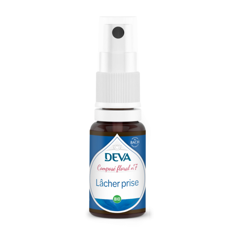 Spray DEVA composé floral 7 lâcher prise bio sur fond blanc