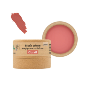 Blush crème corail en pot carton, texture lisse visible