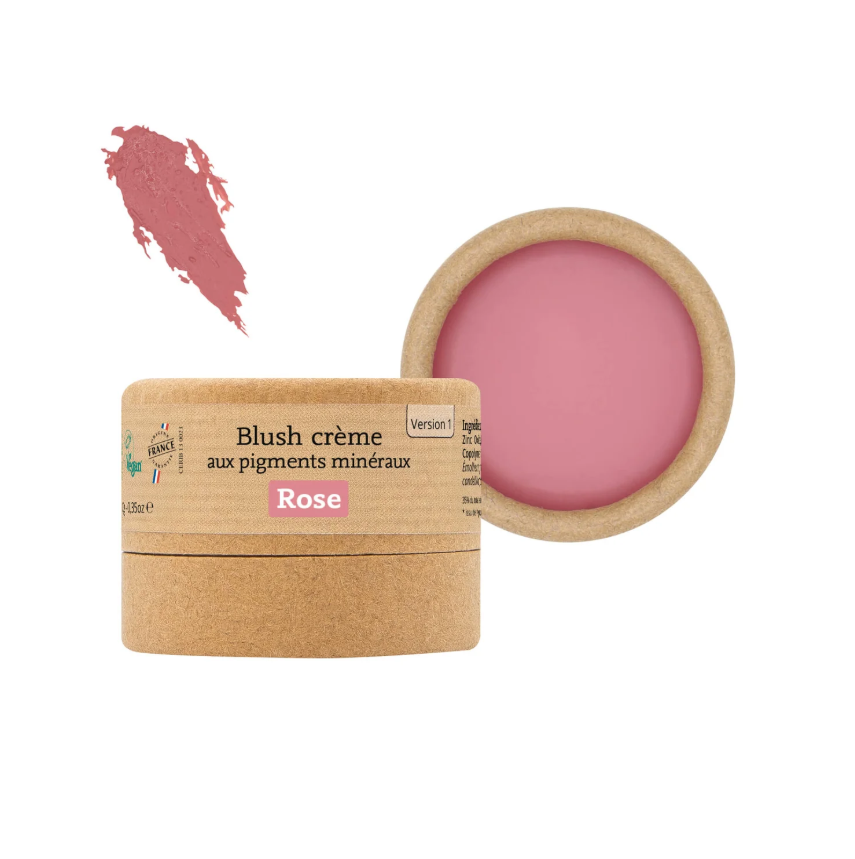 Blush crème rose en pot carton, teinte visible et swatch