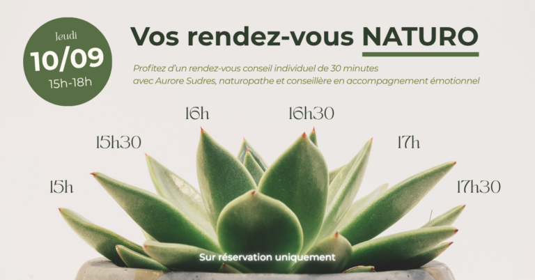 Rendez-vous individuel avec la naturopathe Aurore Sudres à la boutique de Noves