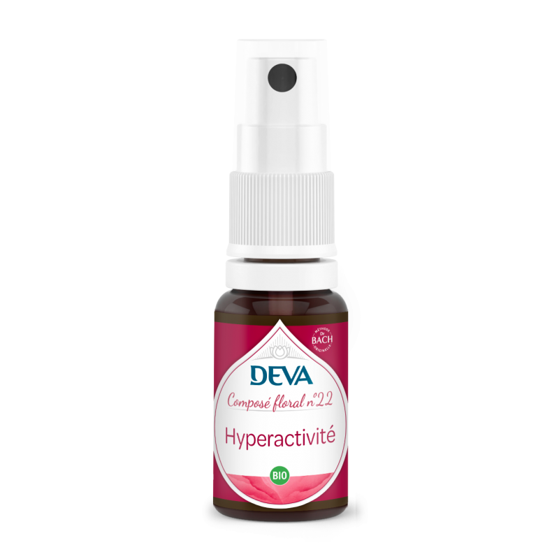 Flacon spray DEVA Hyperactivité composé floral bio n°22